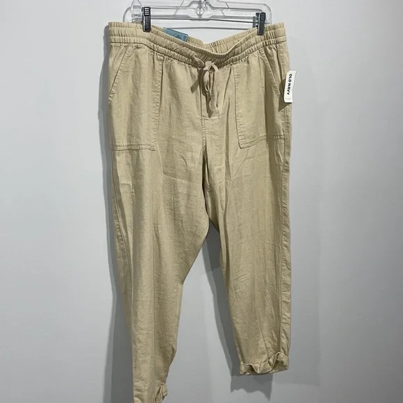 Old Navy women’s size large linen rayon Capri pants beige NEW - Picture 4 of 16